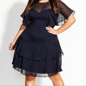 City Chic- Metallic Rain Dress, Navy (Sz 22)